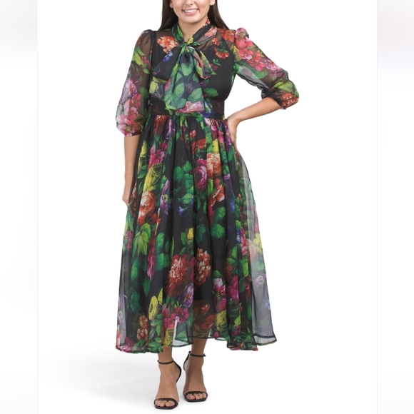Dalia Macphee | Dresses | Dalia Macphee Threequarter Sleeve Floral ...